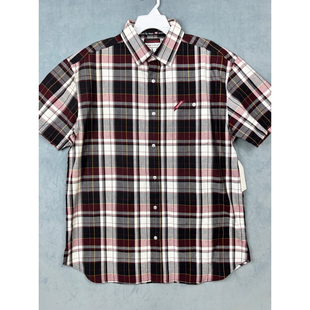 Ecko Unltd Mens Plaid Short Sleeve Button Up Shirt Black Burgundy EK-02485D L